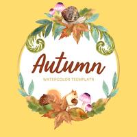 Autumn season wreath frame with leaves and animal. Autumn greetings cards perfect for print ,invitation, template , creative watercolor vector illustration design