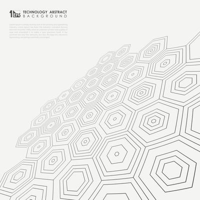 Perspective of pentagonal pattern in black and white background. 