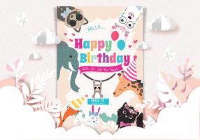 Happy Birthday Animals Card Vector