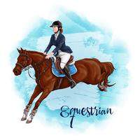 Woman Horseback Riding. Equestrian Sport. vector