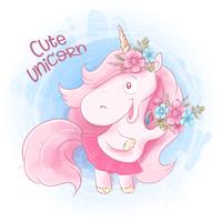 Cute Cartoon Unicorn on a Watercolor background