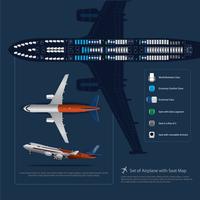 Set of Airplane Landing with Seat Map Isolated Vector Illustration