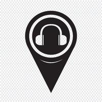 Icono de auriculares puntero del mapa vector