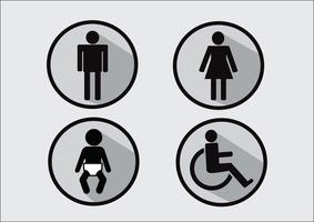 Baño Icono de símbolo de hombre mujer discapacidad y niño. vector