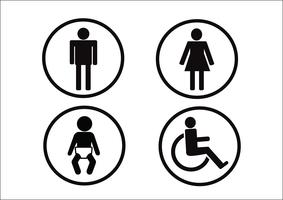 Baño Icono de símbolo de hombre mujer discapacidad y niño. vector