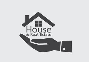 Icono de mano y hogar concepto de bienes raíces