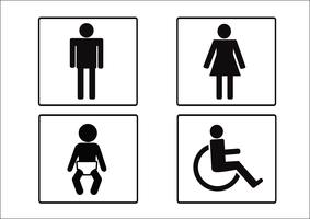 Baño Icono de símbolo de hombre mujer discapacidad y niño. vector