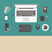 above view retro workspace vector