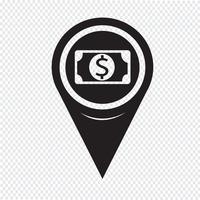 Icono de Pin Pointer Money del mapa vector