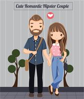 cute hipster couple cartoon character vector