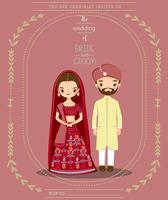 cute Indian bride and groom in traditional dress  for wedding invitations card vector