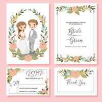 cute bride and groom on wedding invitations card template vector