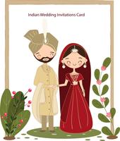 linda novia india y el novio en el vestido tradicional para la tarjeta de invitaciones de boda vector