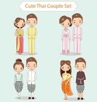 Cute Thai couple cartoon character collection  vector