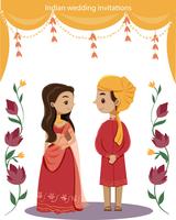 cute indian wedding couple in traditional dress vector