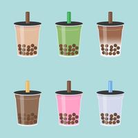Bubble tea or Pearl milk tea set vector illustration