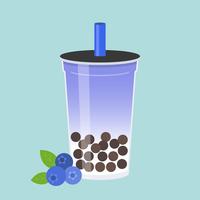 Blueberry Bubble tea, Pearl milk tea vector illustration