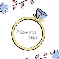 Vector illustration with wedding ring on white background and floral elements