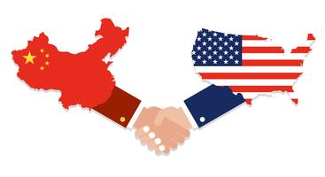United states map and China map with shaking hands