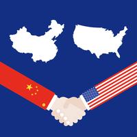United states map and China map with shaking hands vector