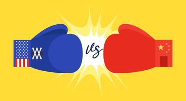 Blue and Red Boxing gloves with United states and China flag vector