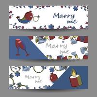 Set of banners with vector elements. Romance, love, wedding