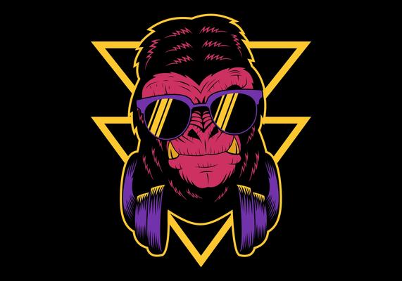 Gorilla Headphone Retro vector illustration