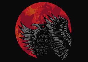 Crow Red Moon Vector illustration