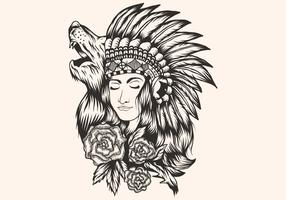Native American  beautiful  Girl vector illustration