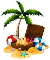 Summer theme with suitcase and sandcastle vector