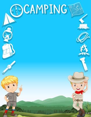 Border design with boys in camping outfit