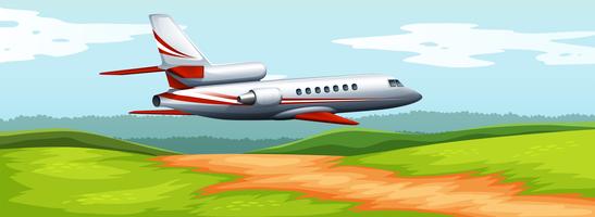 Scene with airplane flying over the field vector