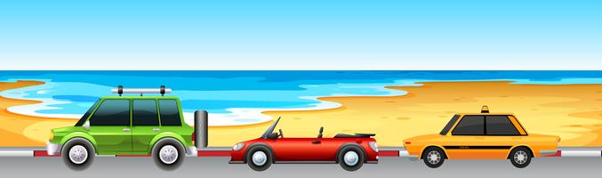 Three cars parking by the beach vector