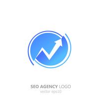 Logo of the seo agency. A growing schedule. Up arrow in a circle, for your company. Vector gradient flat illustration