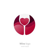 Set of Logo round with a glass of wine. Capsule with liquid in motion. Vector gradient flat illustration