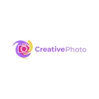 Creative logo with photo camera. Sign for the photographer. Black line with yellow background flat modern logotype vector