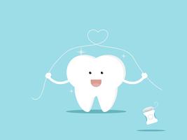 tooth and dental floss cartoon vector illustration