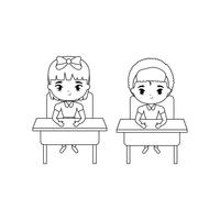 little students seated in school desks vector