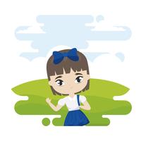 cute little student girl in landscape scene vector