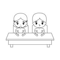 little students seated in school desk vector