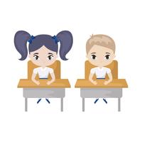 little students seated in school desks vector