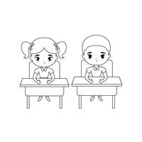 little students seated in school desks vector