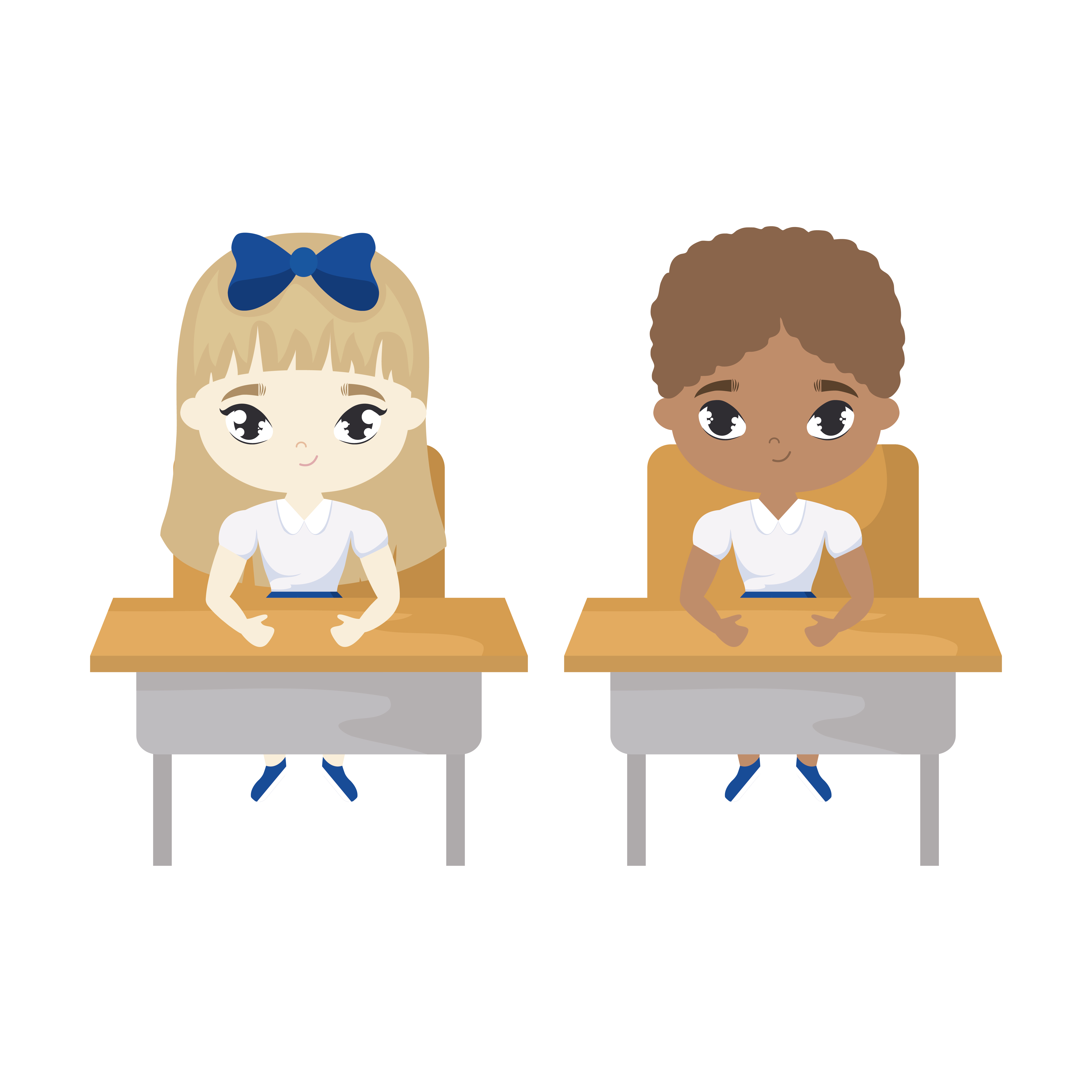 Little Students Seated In School Desks Download Free Vectors
