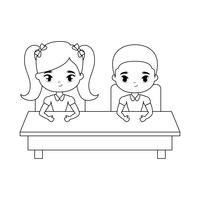 little students seated in school desk vector