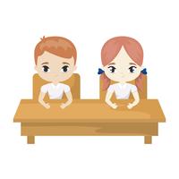 little students seated in school desk vector