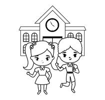 cute little students in front of school vector