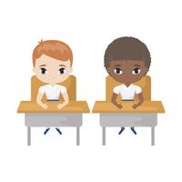 little students seated in school desks vector