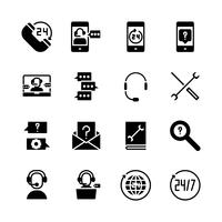 Centro de llamadas y conjunto de iconos de soporte. Ilustración de vector