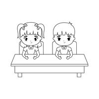 little students seated in school desk vector