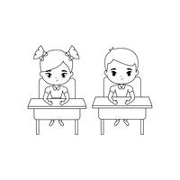 little students seated in school desks vector